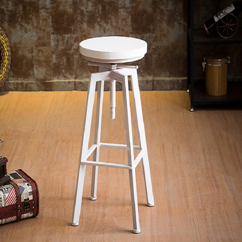 

Lron Industrial Wind Rotating Household Lift Chair Solid Wood High Foot Bar Stool