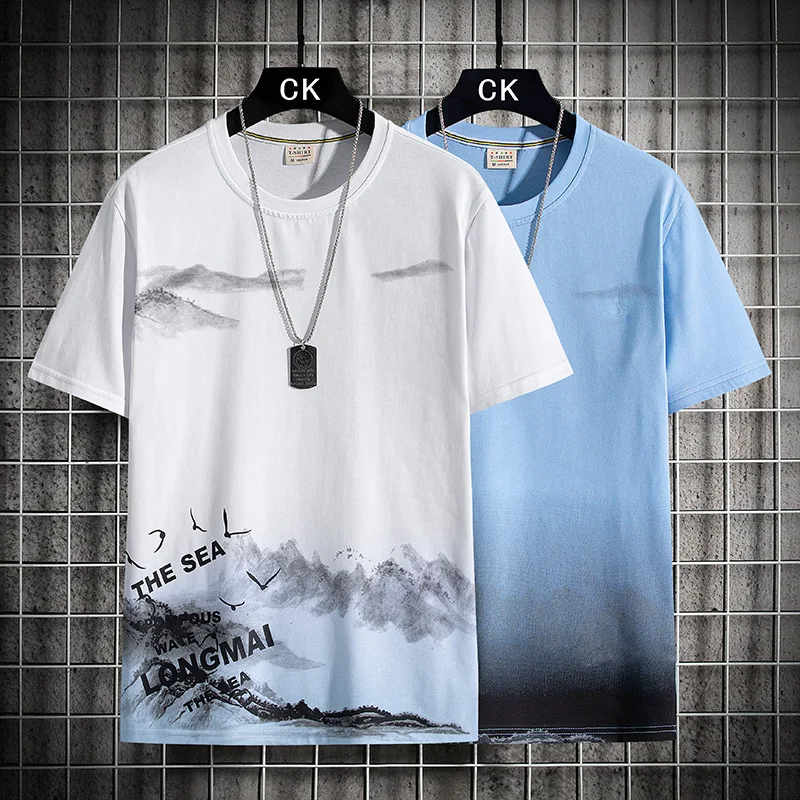 

New Fashion Men's O-Neck T-Shirt Summer 100% cotton Adult T shirt scenery Graphic Tees Men Casual Tops Harajuku Short Sleeve