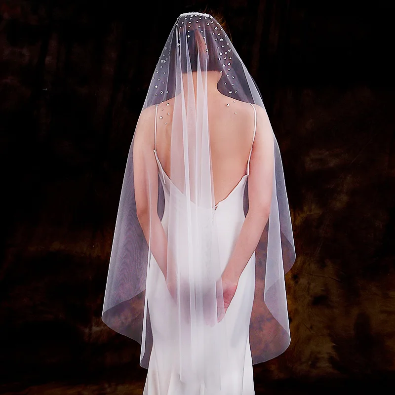 

100cm Rhinestones Bridal Veils Hair Bridal Veil Wedding Long Bridal Veil With Comb One Layer Cathedral Wedding Veil Sticky Drill