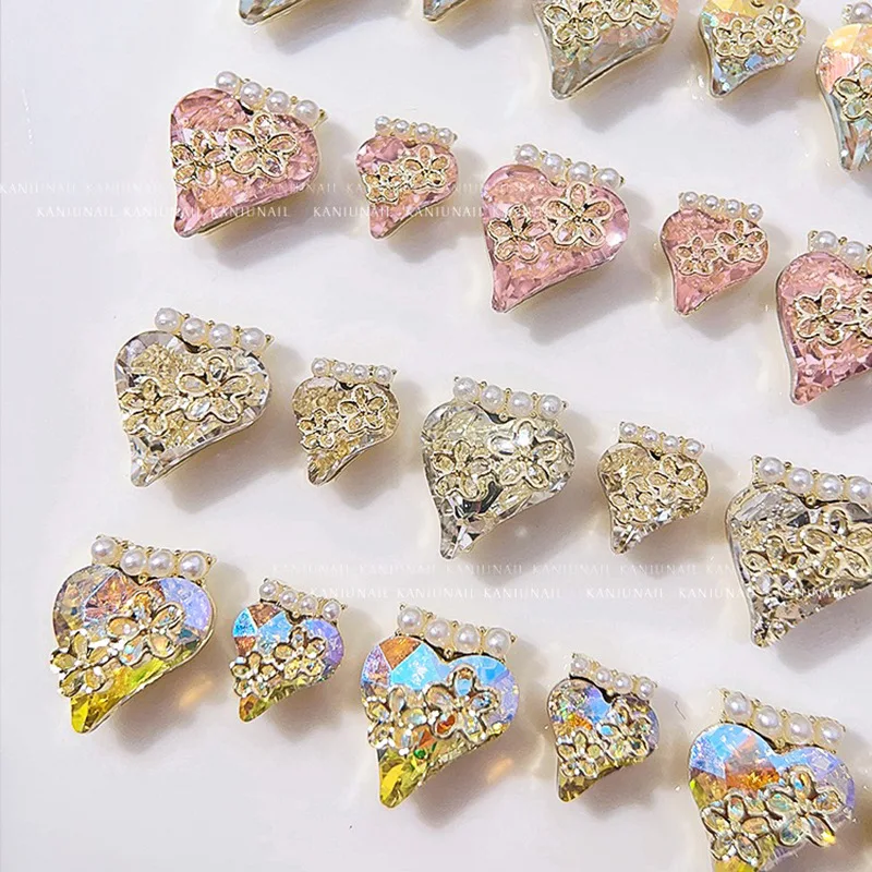 

5pcs 3D Cute Alloy Crooked Love Shiny Rhinestone Nail Charms Luxry Heart Crystal Zircon Luxury Creative Nail Art Diamond Jewelry
