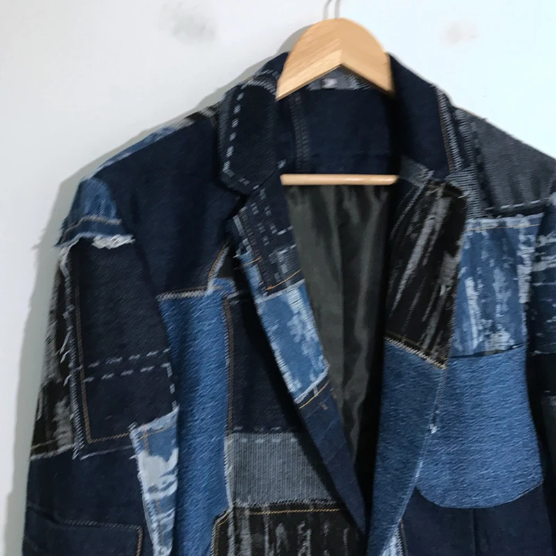 PFHQ мужские джинсовые лоскутные износостойкие пиджаки с дырками индивидуальные