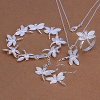 925 silver for women lady christma gifts charm inlaid stone dragonfly necklace drop earrings bracelet ring jewelry set