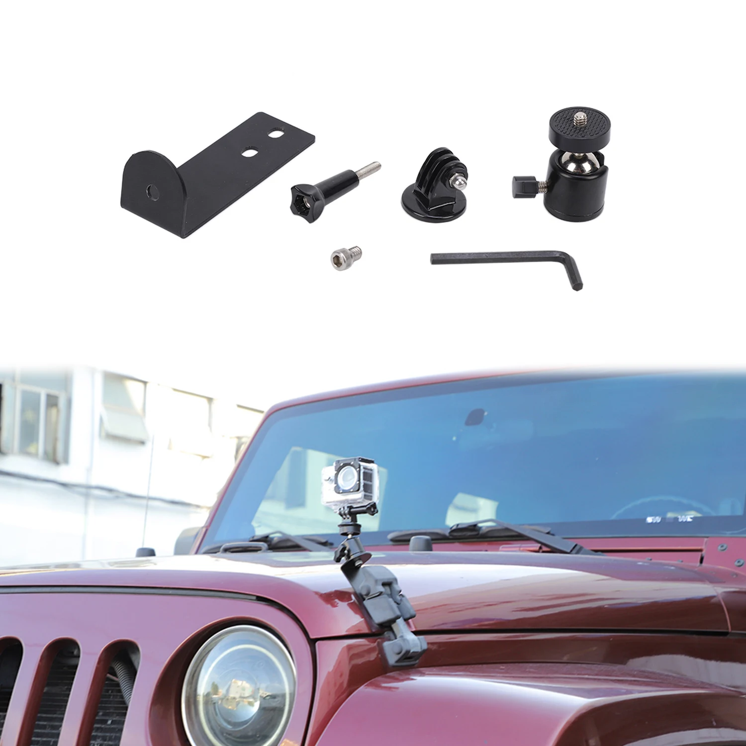 

Engine Hood Buckle Sports Camera Holder Car Mount Bracket for Jeep Wrangler JK 2007-2017 ABS Iron Exterior Accessories Black