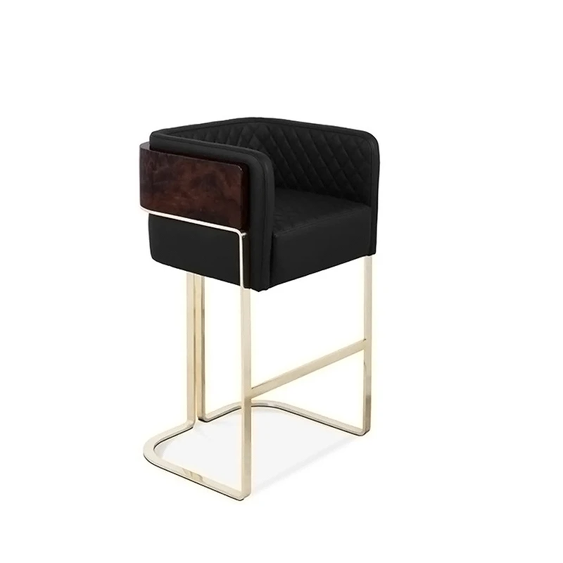 

Villa Italian Gold Plated Stainless Steel High Kitchen Chair Leather Bar Stool Bali Bar Stools