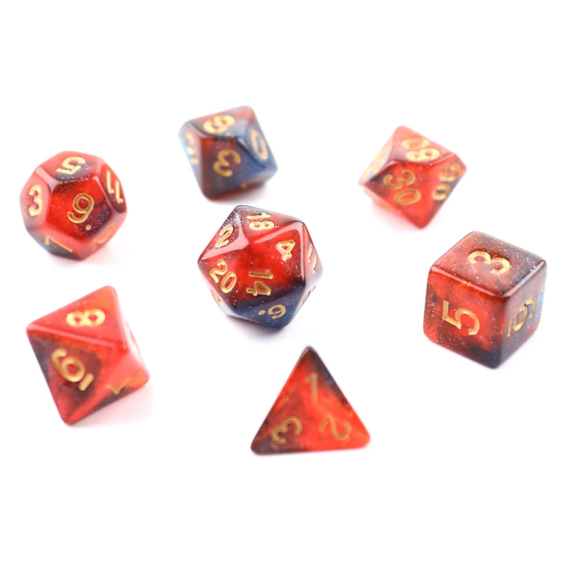 

NEW 7Pcs/Set Dark Blue and Orange Starry Sky Dice D4 D6 D8 D10 D10 D12 D20 Table Games Dice Set