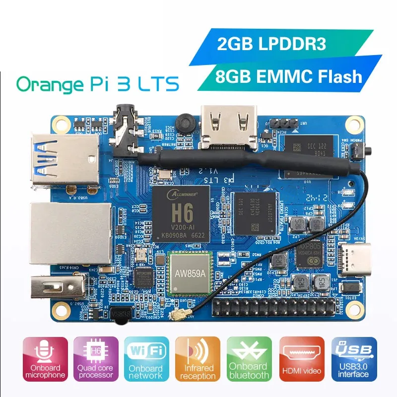 

Orange Pi 3 LTS Single Board Computer 2GB RAM AllWinner H6 8GB EMMC Development Board Computer Run Android9.0 Ubuntu Debian OS