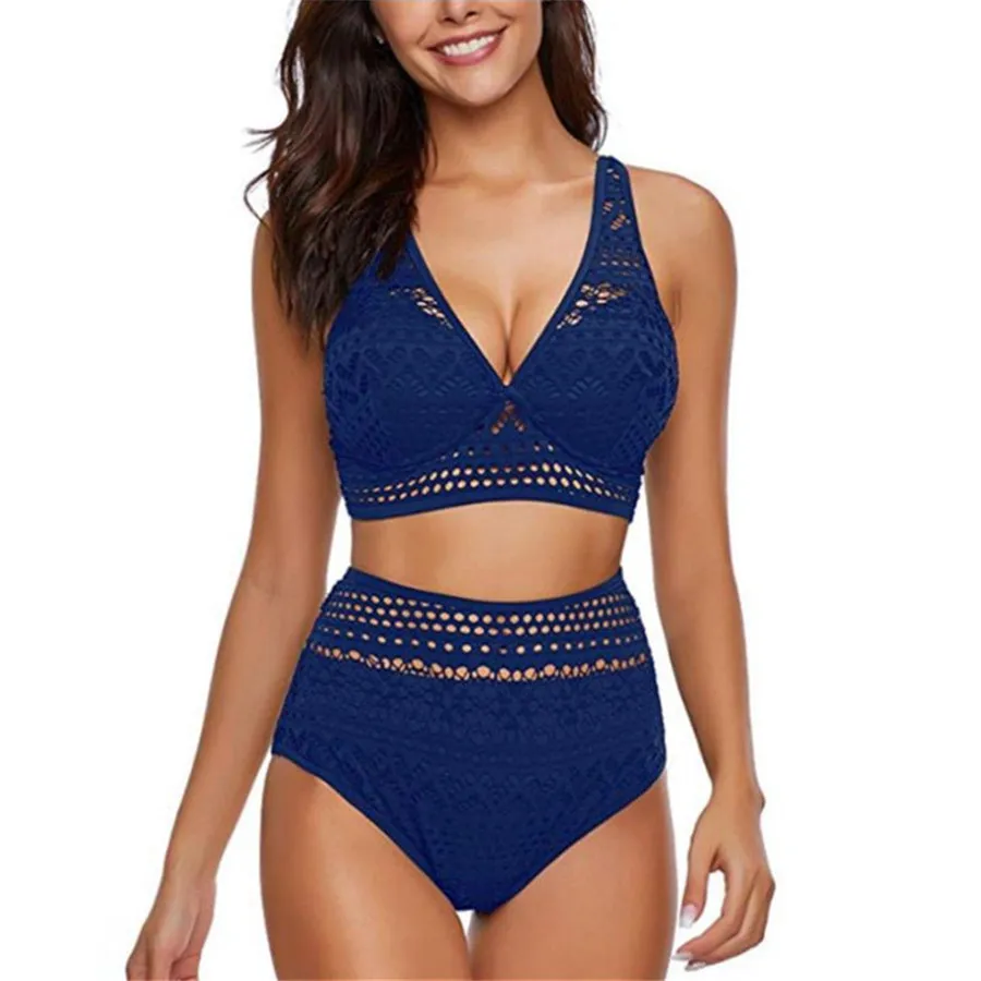 

High Waist Hollow Lace Swimwear Women Bikini Set 2022 New Push Up Biquini Female Swimsuit Brazilian Bathing Suit Monokini Mujer