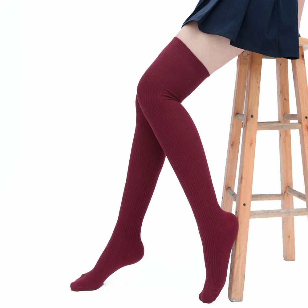 Womens Thigh High Stockings Warm Ladies Girls Black White Long Winter Knitting Female Cotton Over Above Knee Socks 2023 New