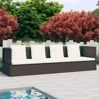 Patio Bed with Cushion & Pillows Poly Rattan Brown 78.7" x 23.6" x 22.8" Lounger Chair Outdoor Furniture