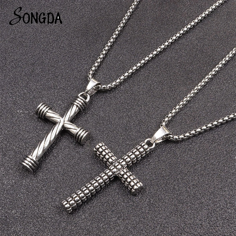 

Fashion Punk Cross Men Necklace Pendant Silver Color Stainless Steel Link Chain Charm Boy Girl Hip Hop Personality Jewelry Gift