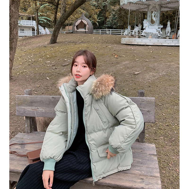 

Women Green Bread Down Jackets Fashion Female Puffer Cotton Padded JacketBaggy Coat Thickening Warm Windproof Outwear Winter