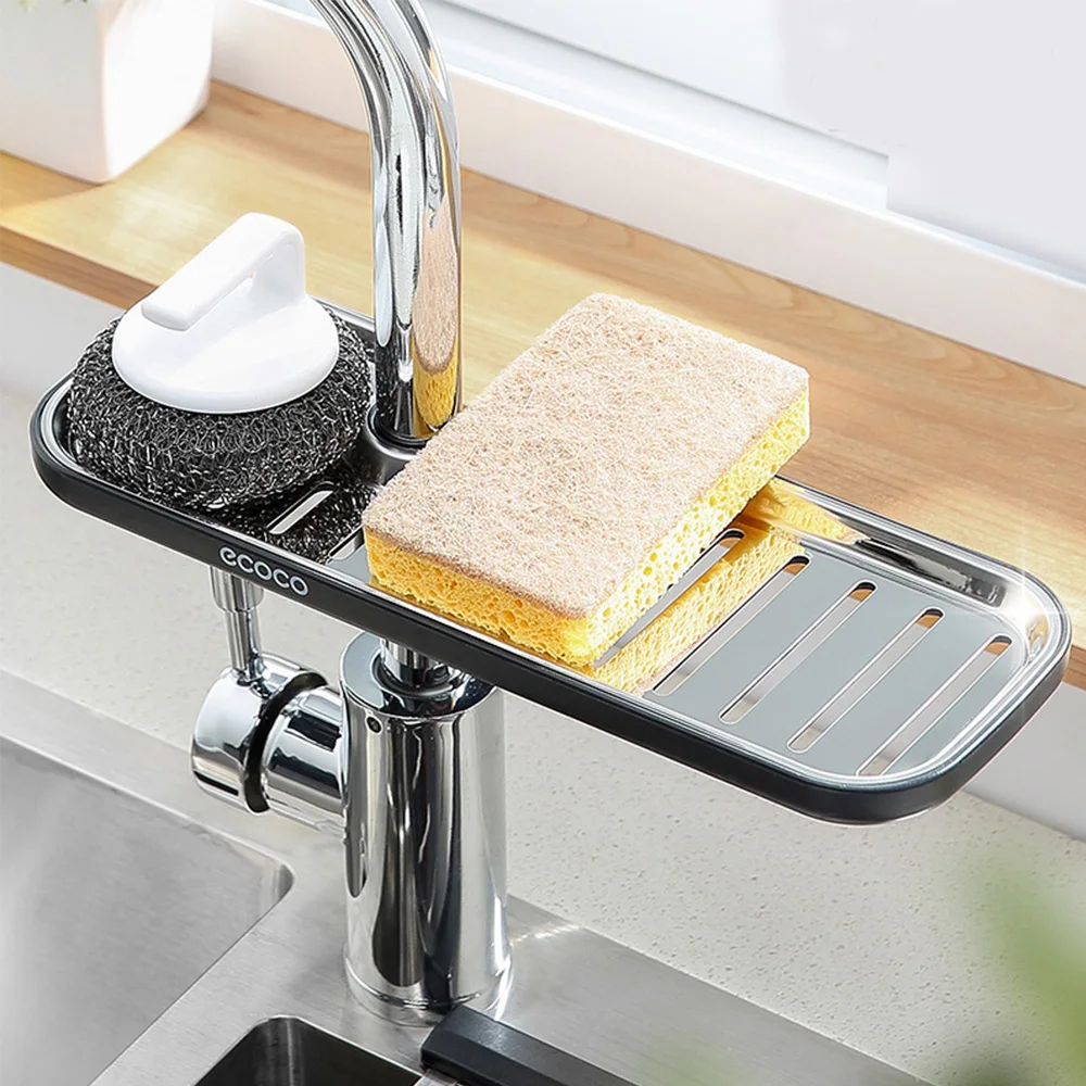 

Sponge Holder for Kitchen Sink, Dish Towel Organizer, Detchable Aluminum Basket for Kitchen, Bathroom, Adjustable Sink
