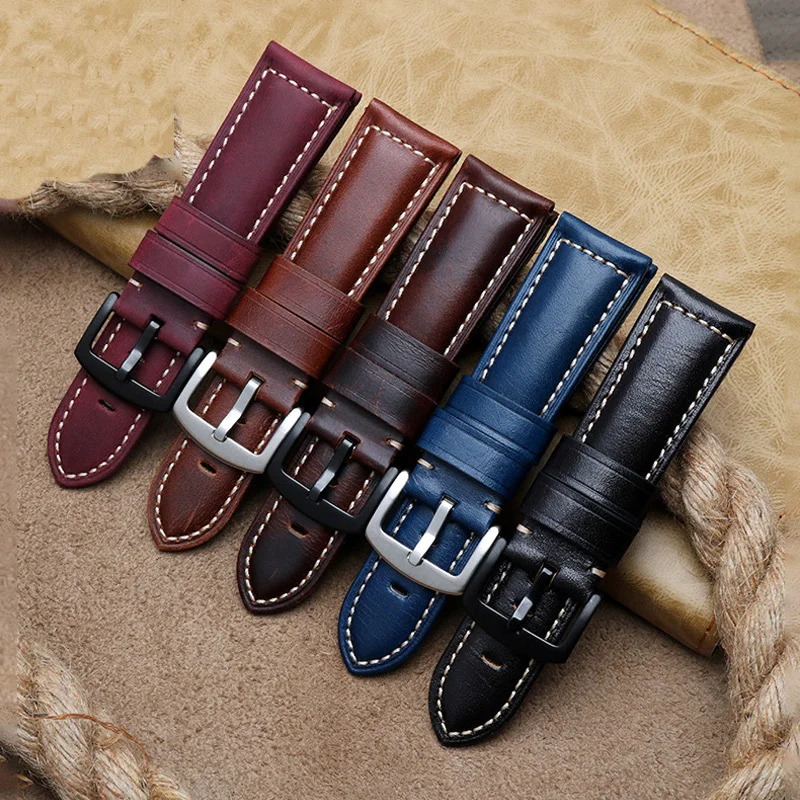 High quality leather watch belt accessories are suitable for Panerai PAM111/ fossil / Breitling leather watch chain 22 24mm 26mm