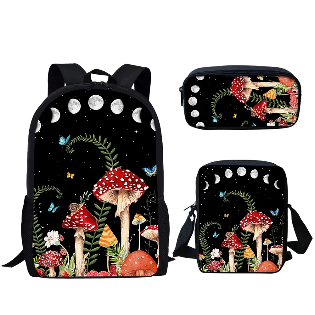 Belidome 3Pcs School Bags Set for Teen Girls Cute Mushroom Moon Print Casual School Backpack Kid Bookbag Student Mochila Escolar