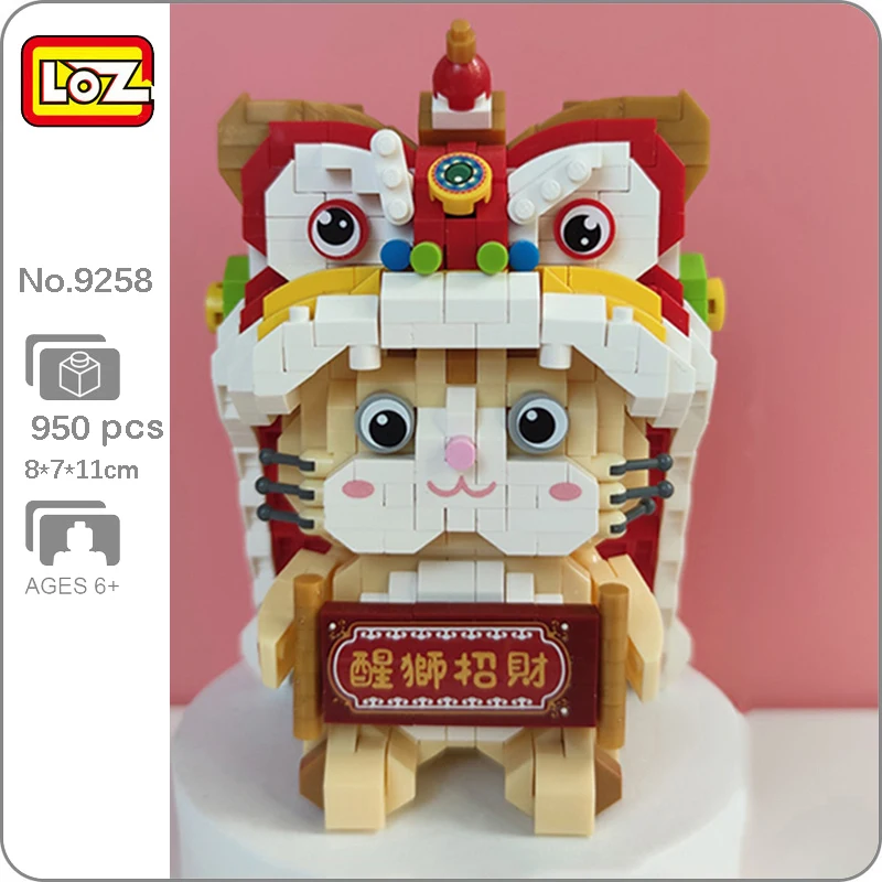 

LOZ 9258 Animal World New Year Lion Dance Lucky Cat Pet Doll Model Mini Diamond Blocks Bricks Building Toy for Children no Box
