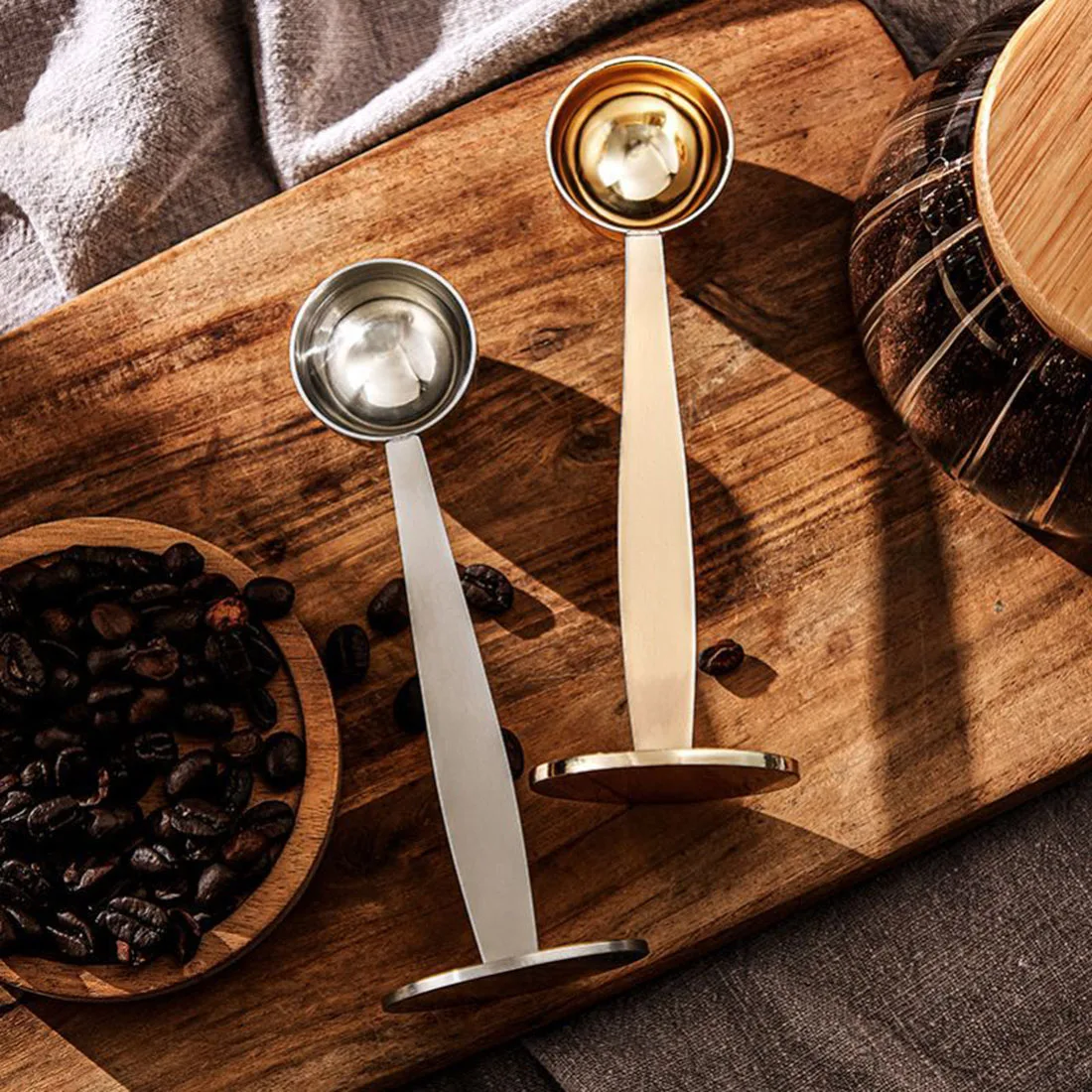 

1PC Stainless Steel Stand Tamper Spoon Tools 2 In 1 Coffee Scoop Portable Coffee Powder Measuring Scoops Coffe Tools