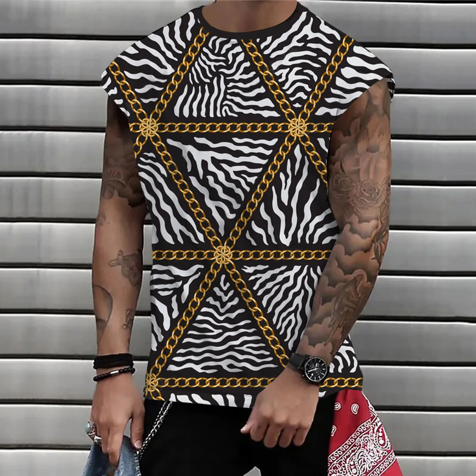 

Mens Summer Fashion Casual Sports Outdoor Non Positioning Print Round Neck Sleeveless T Shirt Vest Men Sport Shirt