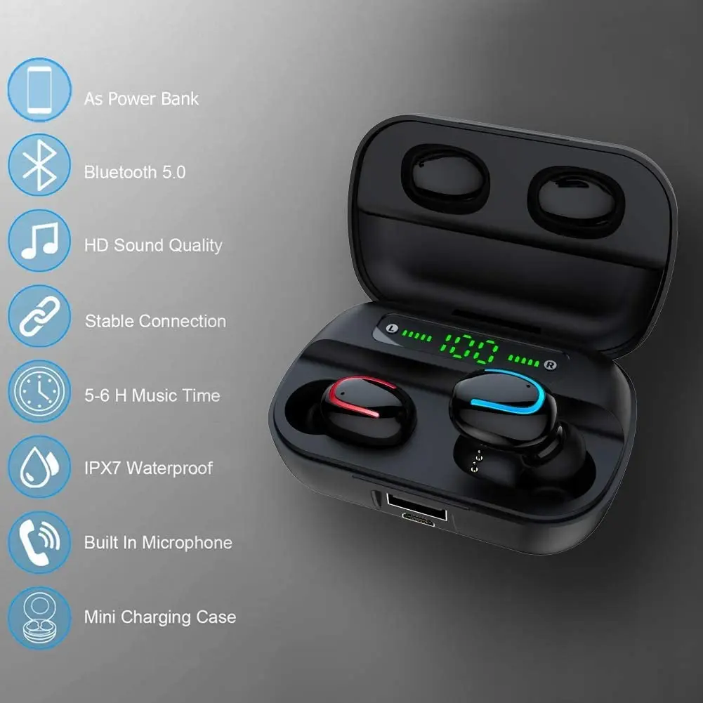 

Wireless Earbuds Bluetooth 5.1 Headphone IPX7 Waterproof HIFI Sound Headsets with Microphone in-Ear Noise Cancelling Earphones