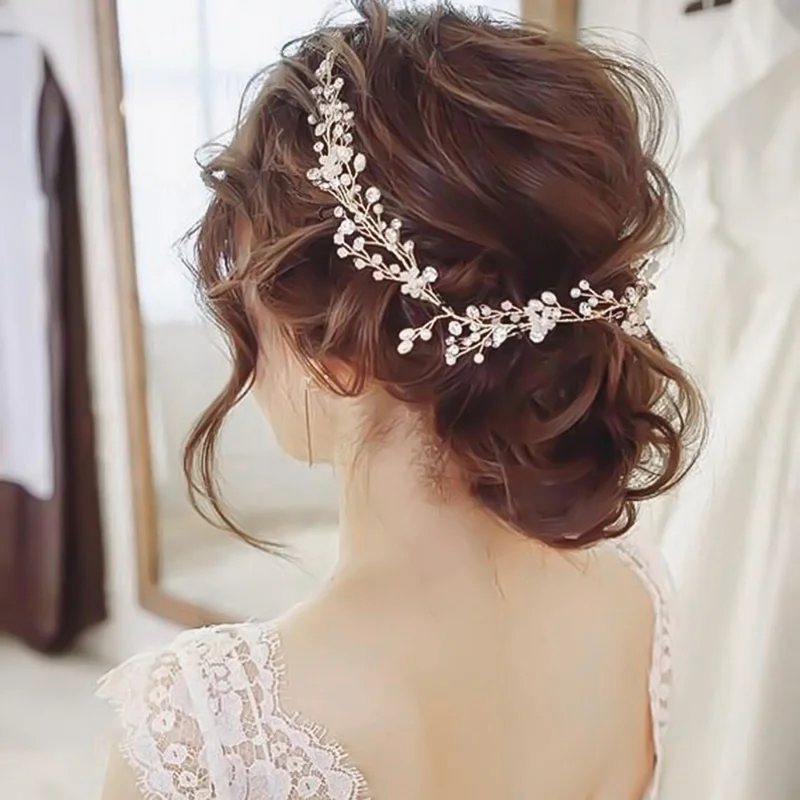 

Wedding Hair Accessories Crystal Pearl Vine Hair Belt Bridal Hair Ornaments Hair Jewelry Bride Headdress Headbands Accessories