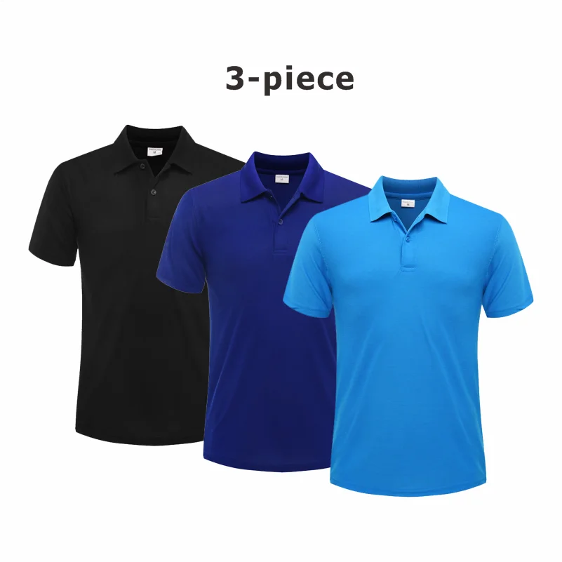 Мужская Летняя Однотонная Рубашка-поло Из 3 Предметов С Короткими Рукавами