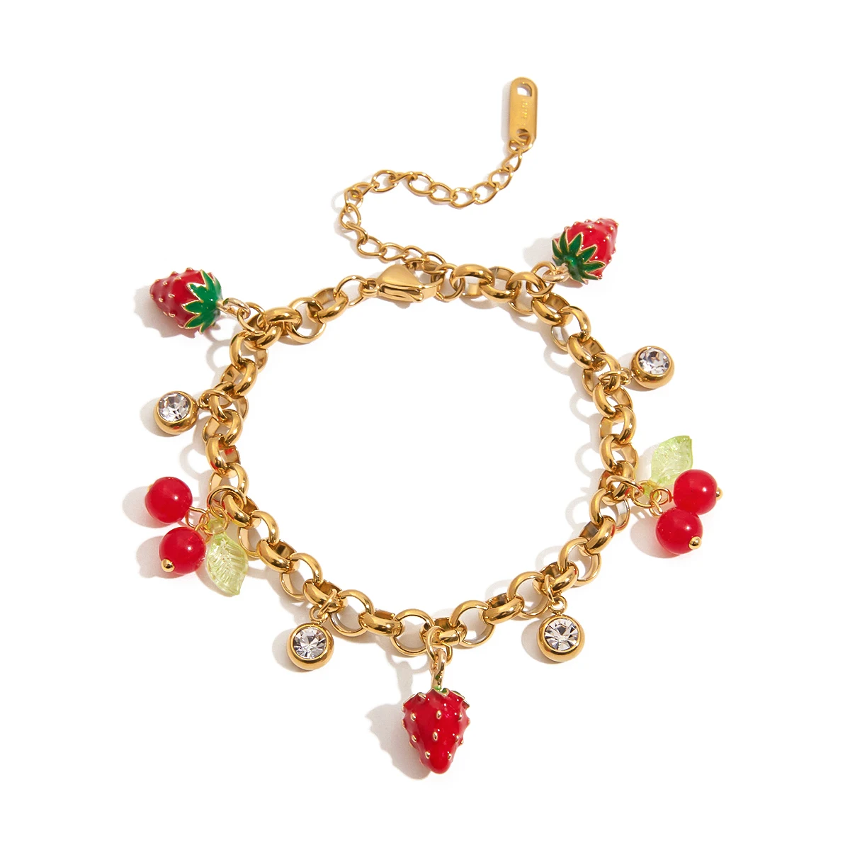 Youthway – Bracelet en Zircon blanc, fraise, cerise, plaqué or, acier inoxydable, étanche, minimaliste, bijoux de vacances pour femmes