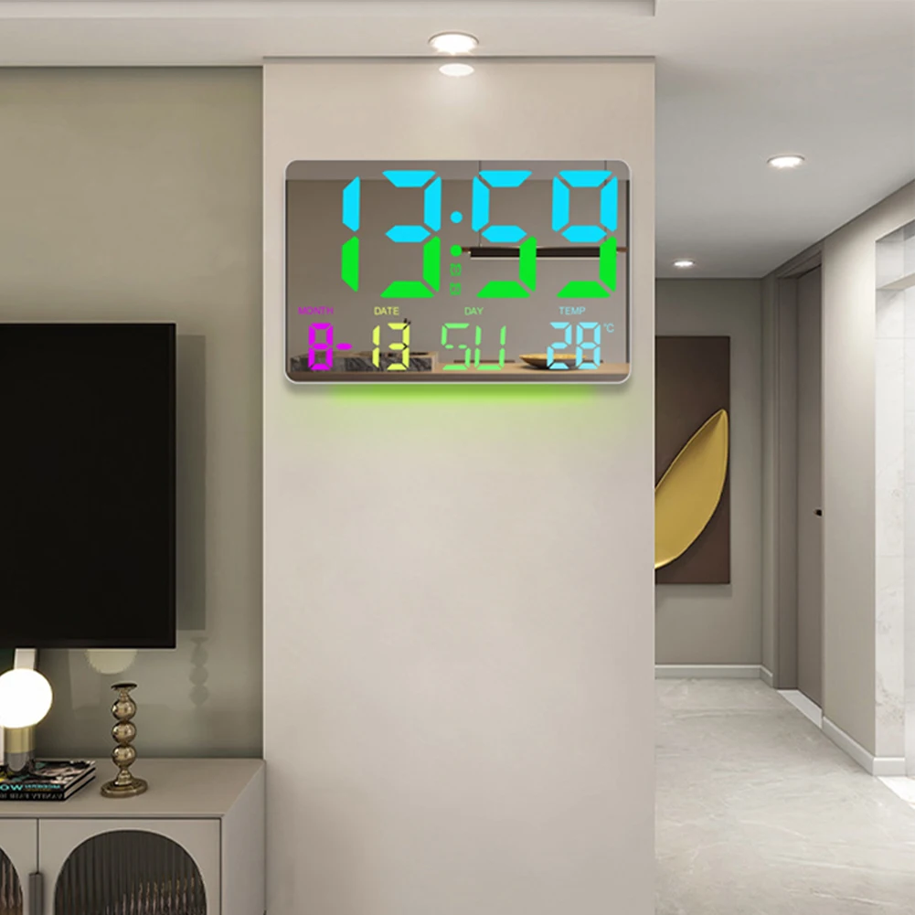 

LED Digital Projection Alarm Clock Electronic Wall Clock With RGB Colorful Gradient And Large Screen Mirror Digital Alarm Clock