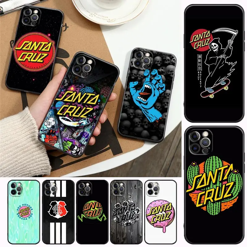 

Phone Case for Apple iPhone 11 12 13 Pro Max 7 8 SE XR XS Max 5 5s 6 6s Plus Black Soft Case Cover Funda The Santa Cruz Logo