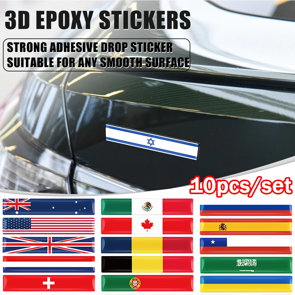 

10pcs 3D Epoxy Auto Motorcycle Bike Decoration Decals Sticker Switzerland Turkey Australia Czech Republic UK Belgium Flag Emblem