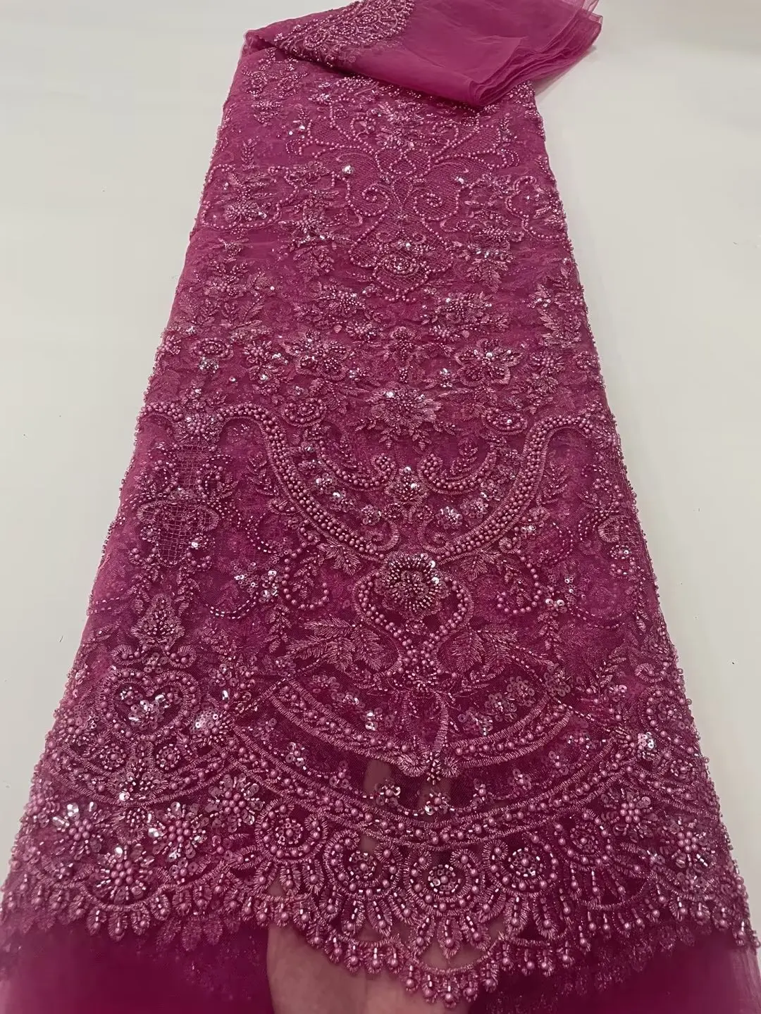 

Высокое качество тяжелая Фушия розовая большая французская кружевная ткань 2023 новейшая мода Aso Ebi вечерние нигерийское платье Материал Тюль T0377