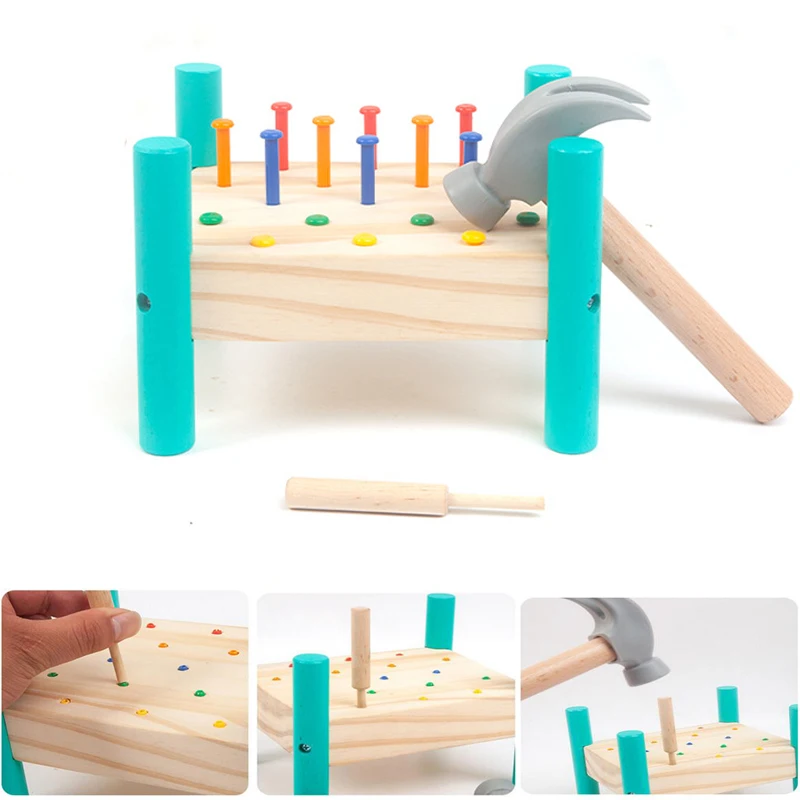 

Wooden Pounding Bench With Hammer Educational Toys Montessori Children Birthday Gift Kids Playing Hammering Game Preschool Toys