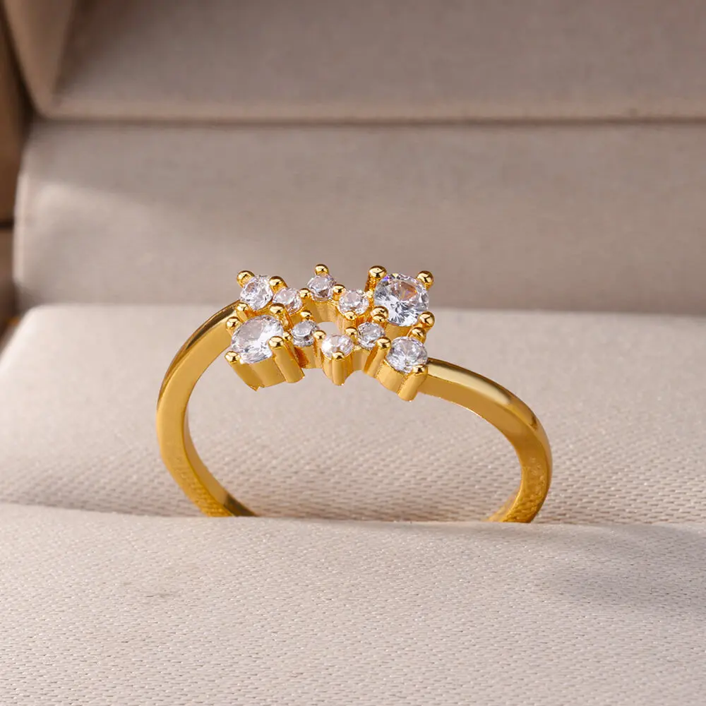 

Simple Double Zircon Rings For Women Gold Plated Stainless Steel Open Crystal Zirconia Finger Ring Fashion Wedding Jewelry Gift
