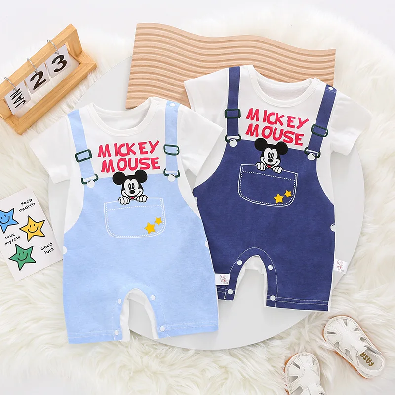 

0-2 Years Old Summer Cartoon Mickey Pattern Baby Clothes Male and Female Baby Super Cute Outing Thin Short-sleeved Jumpsuit