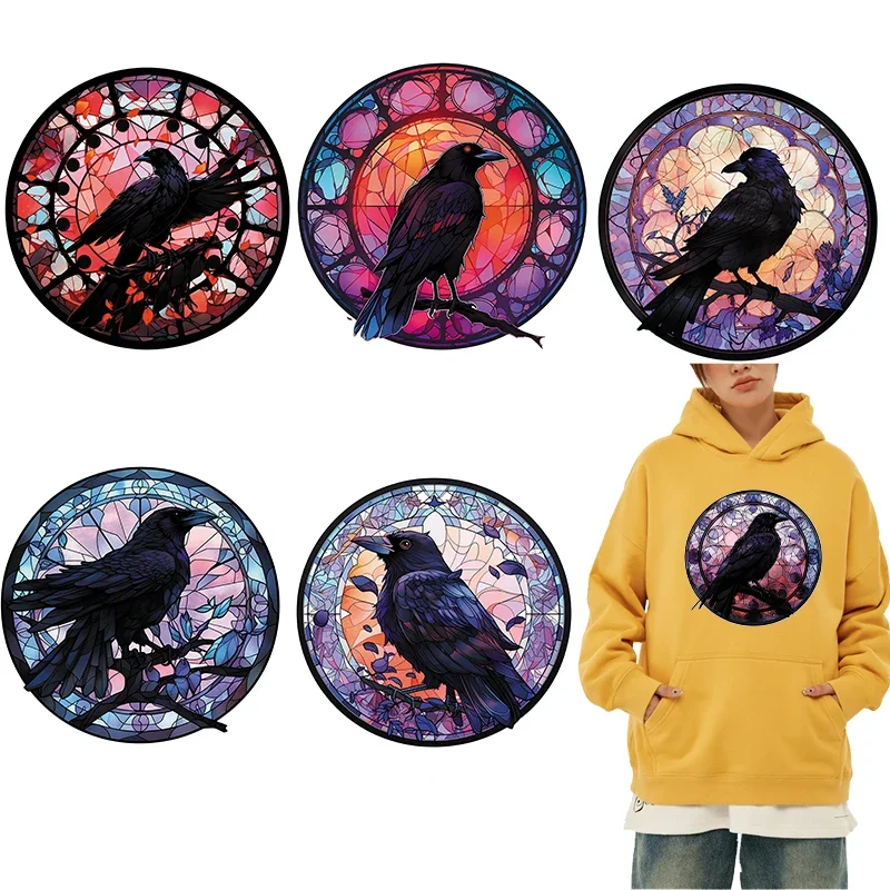 Цветные стеклянные вороны дизайн DTF термонаклейки Переводные картинки