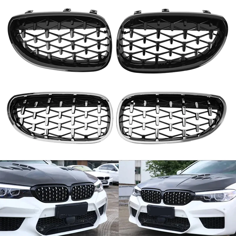 Car Front Bumper Grille Kidney Diamond Grilles Racing Grill For BMW E60 E61 550i 535i 04-09 ABS Grille Gloss Black Accessories