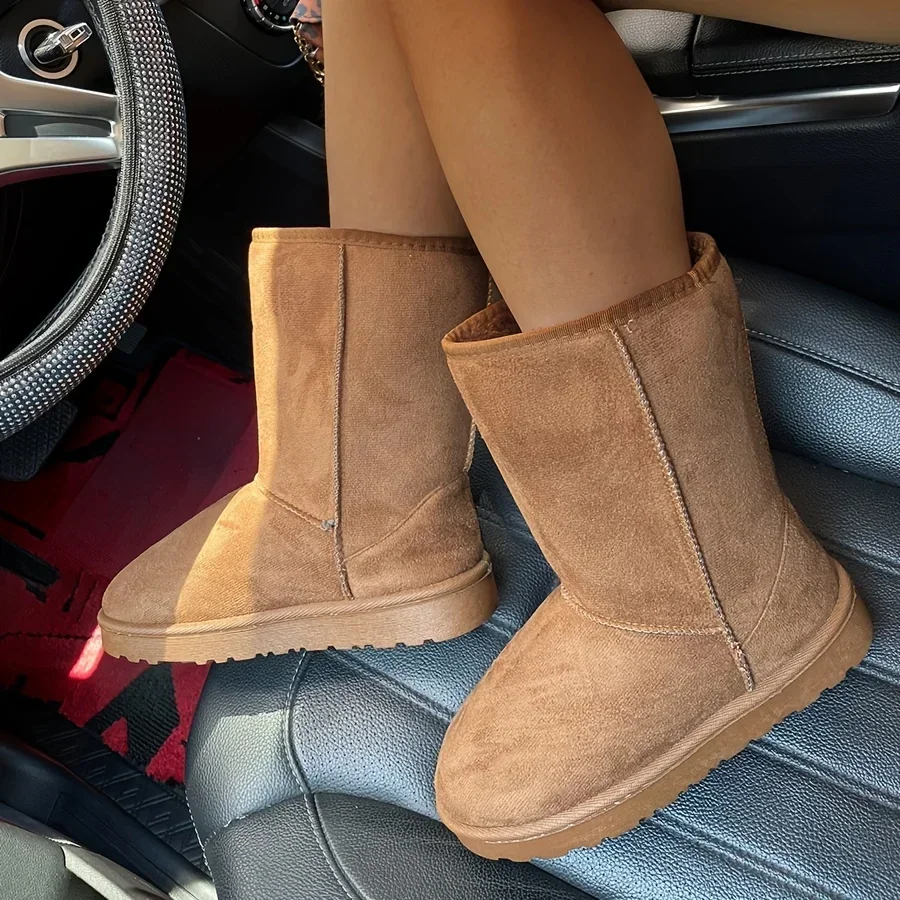 Удобные однотонные ботинки средней высоты универсальные Нескользящие зимние