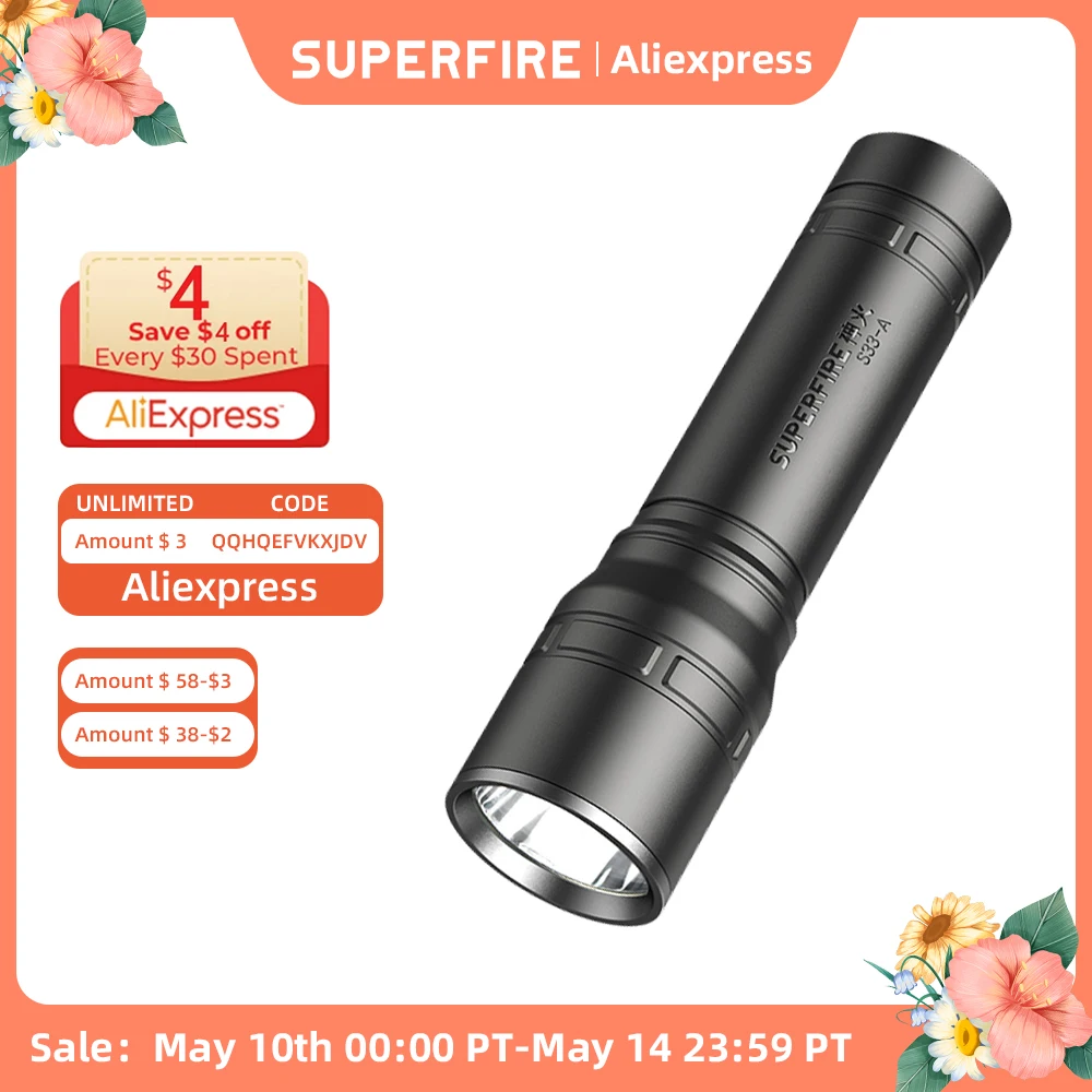SUPERFIRE Mini LED Rechargeable Flashlight EDC 18650 Waterproof Tactical Flash Light Torch High Power Flashlights Plastics Body