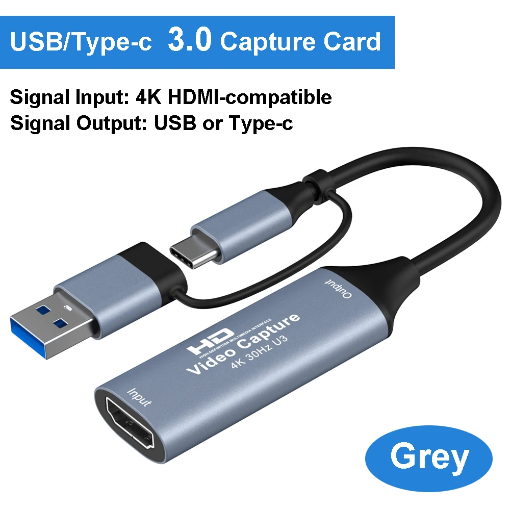 

Карта Видеозахвата 2-в-1 USB 3.0/2.0, 4K HDMI-совместимая, С USB Type-C Для Записи Игр И Прямой Трансляции На Switch, Xbox, P...