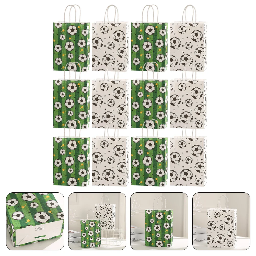

24Pcs Paper Bags Candy Packing Bags Portable Paper Pouches Football Pattern Gift Bags for Cookie Gifts Clothes