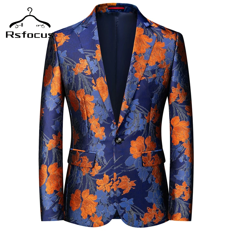 Rsfocus Floral Mens Blazer Jacket Slim Fit Print Blazers Fancy Dress Suit Jacket Terno Masculino Club Party Prom Blazer XZ062