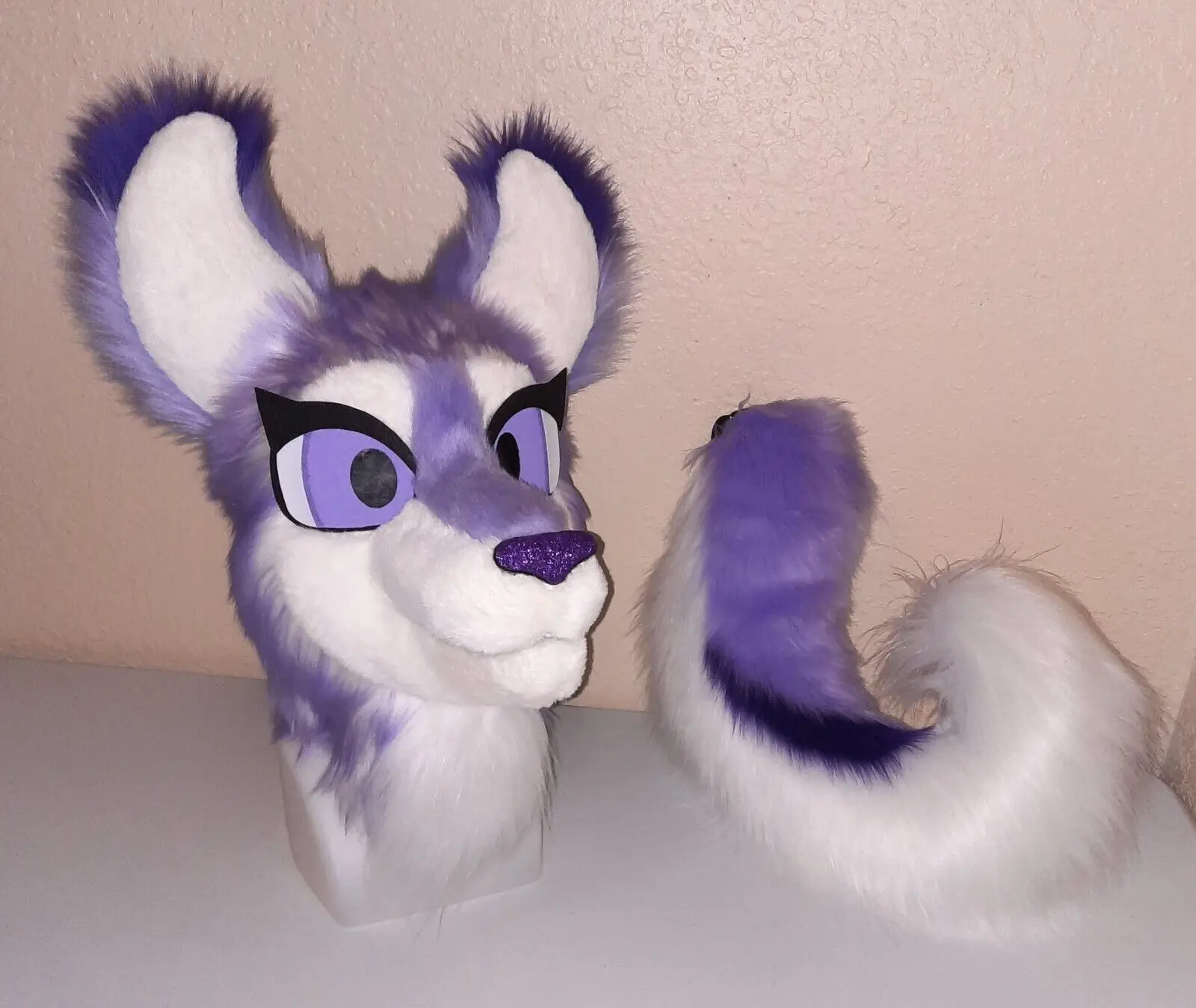 

Purple Husky Fursuit Partial Animal Costume Mascot Head and Tail Cosplay Cartoon Party Dress Up