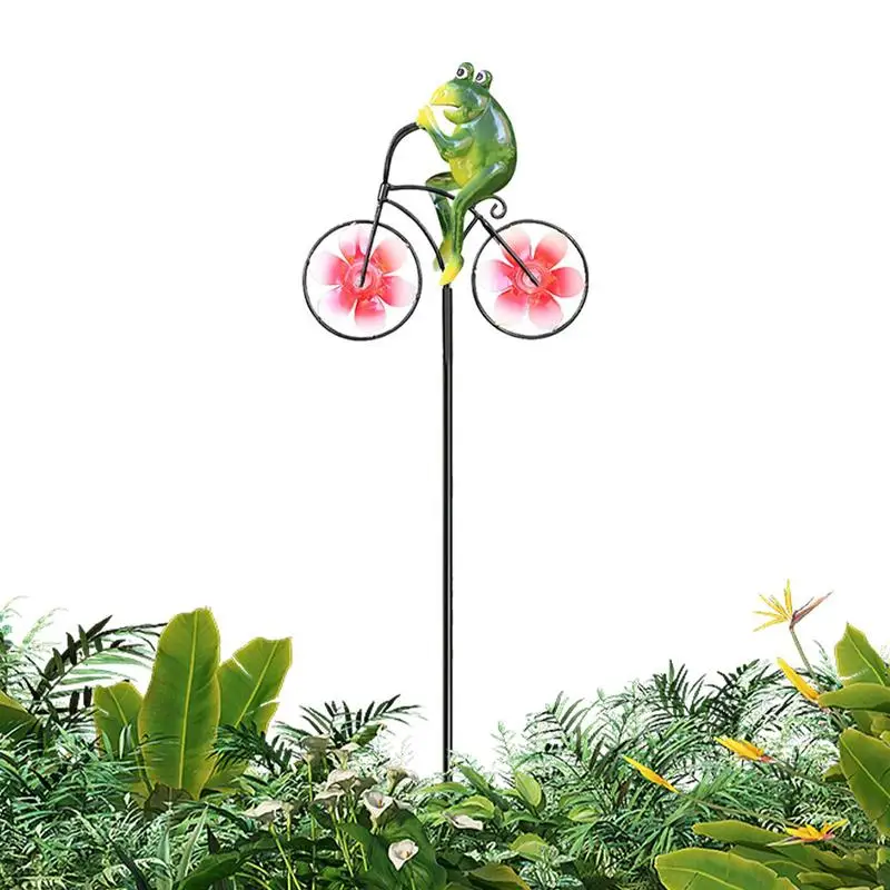 

Vintage Bicycle Wind Spinner With Metal Stake Frog Riding Motorcycle Windmill Decoration For Yard Decor Garden Decoration