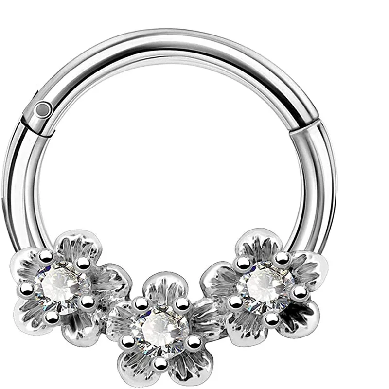 

1Pcs 16G Flower Nose Ring Hinged Septum Ring Stainless Steel Septum Jewelry Daith Earrings Rook Helix Cartilage Piercing Jewelry