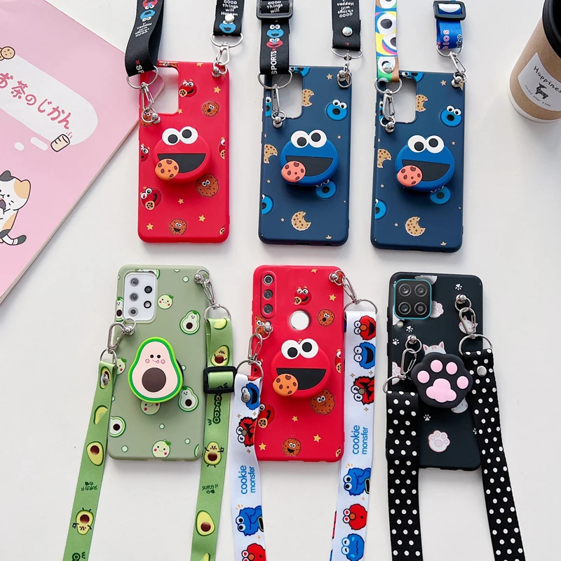 

Cartoon Holder Crossbody Lanyard Strap Phone Case For Huawei Y5 Y6 Y7 Y9 Prime 2018 2019 Mate 20 Pro P Smart Z Plus Back Cover