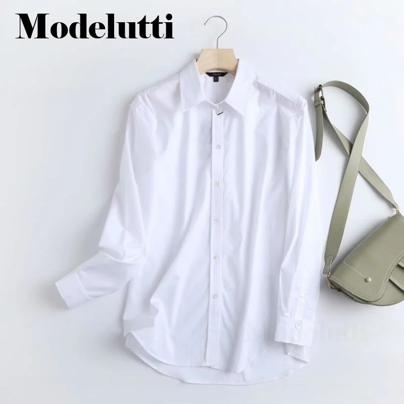 

Modelutti 2023 New Spring Autumn Fashion Long Sleeve White Shirt Women Casual Blouses Solid Color Basic Simple Tops Female