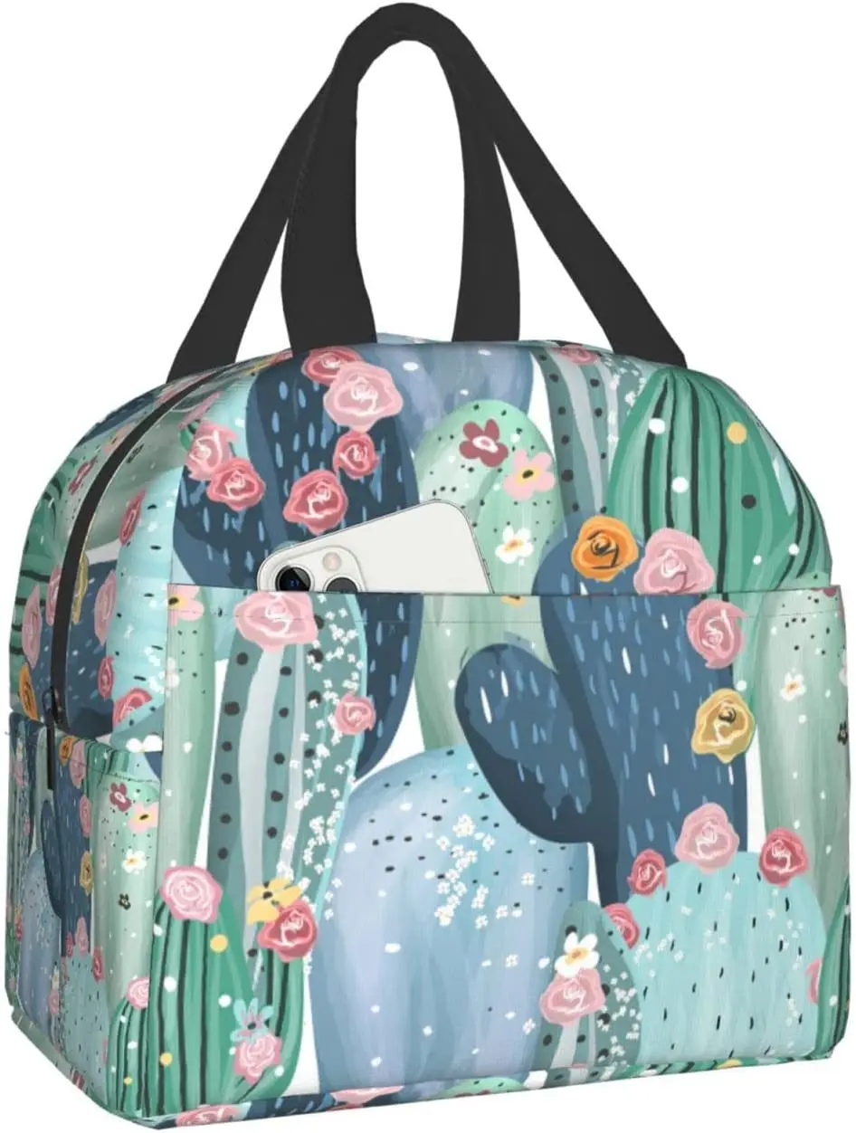 

Cactus Succulents Floral Tropical Lunch Bags For Women Portable Cooler Tote Bag Large Reusable Insulated Lunch Box Picnic Work