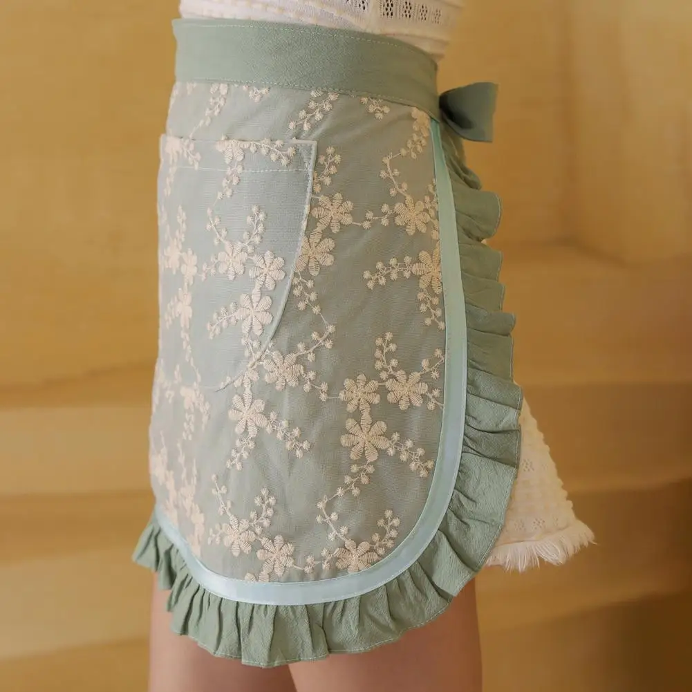 

Стильный износостойкий широко используемый женский фартук, кружевная вышитая Женская официантка, короткий половинчатый фартук