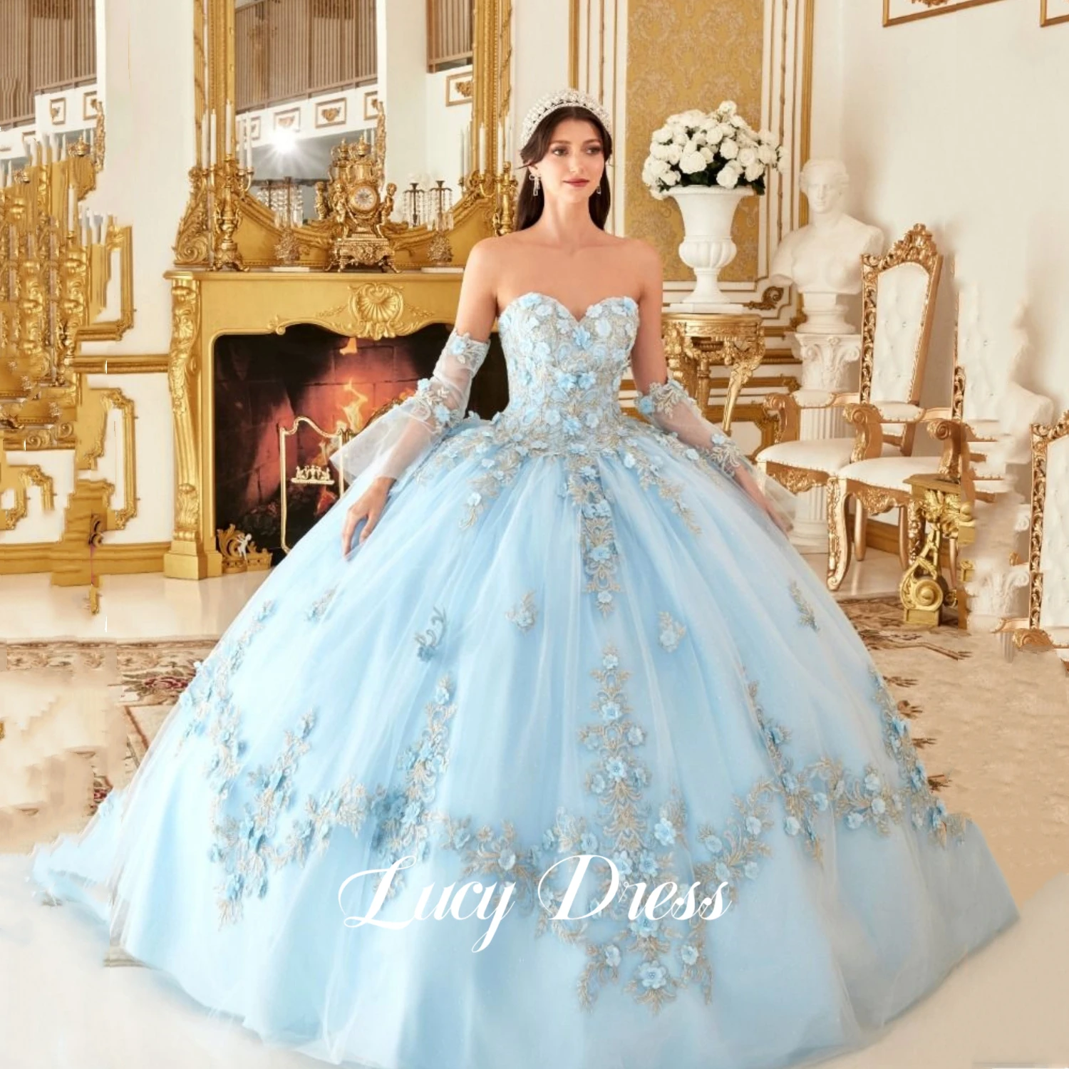 

Lucy Flowers Gala Dresses Woman 2024 for Party Dresses for Prom Fluffy Strapless Women's Evening Dress Coming of Age Dress
