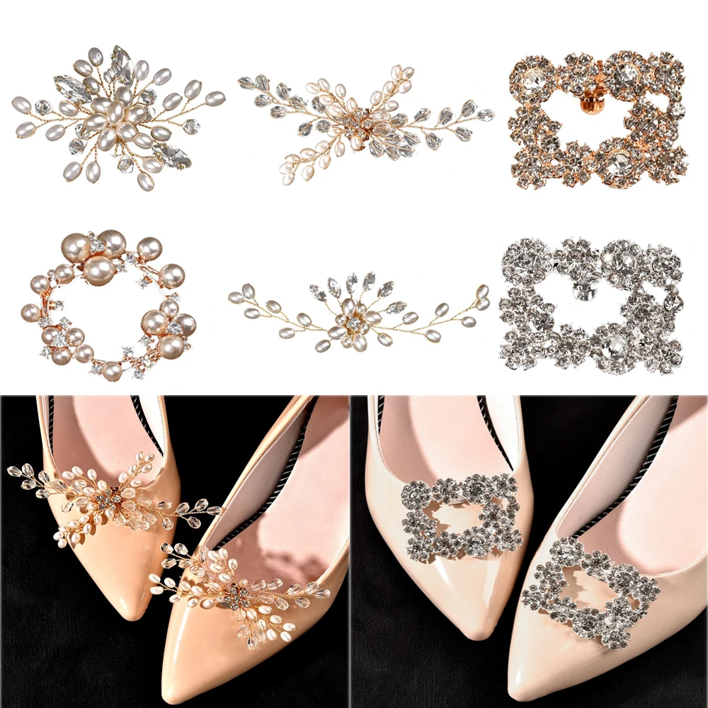 

1Pair Wedding Shoes Decorations Pearl Shoes Clip High Heel Shiny Clips Charm Buckle Rhinestone Brooch Bride Pendant Accessories
