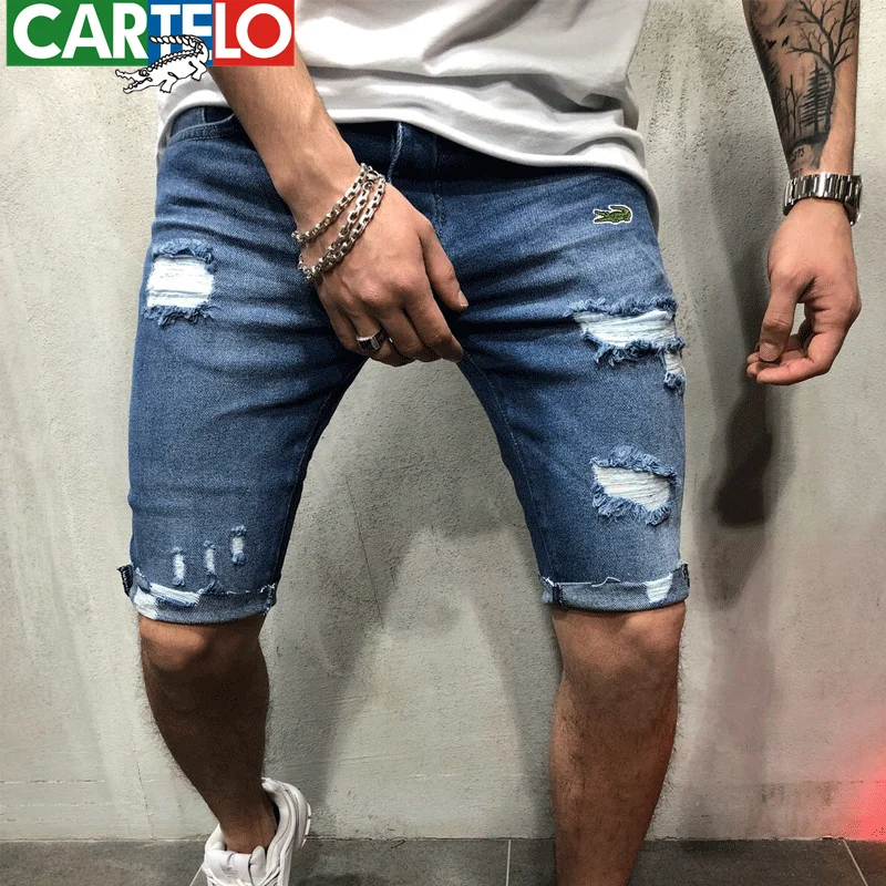 CARTELO Fashion 2023 Men Stretch Short Jeans Fashion Casual Slim Fit High Quality Elastic Denim Shorts Male Hole Out Short Jeans