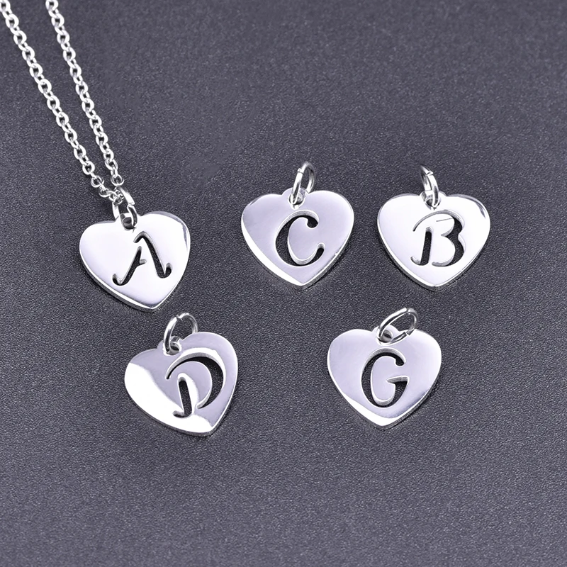 

Classic Silver Tone Heart Jewelry A-Z Alphabet Initial Pendant Stainless Steel Link Chain English Letter Necklace For Women Men